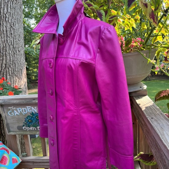 Bernardo Raspberry Parade Genuine Leather Jacket, Slant Pockets, EC, 😘 - Picture 3 of 6